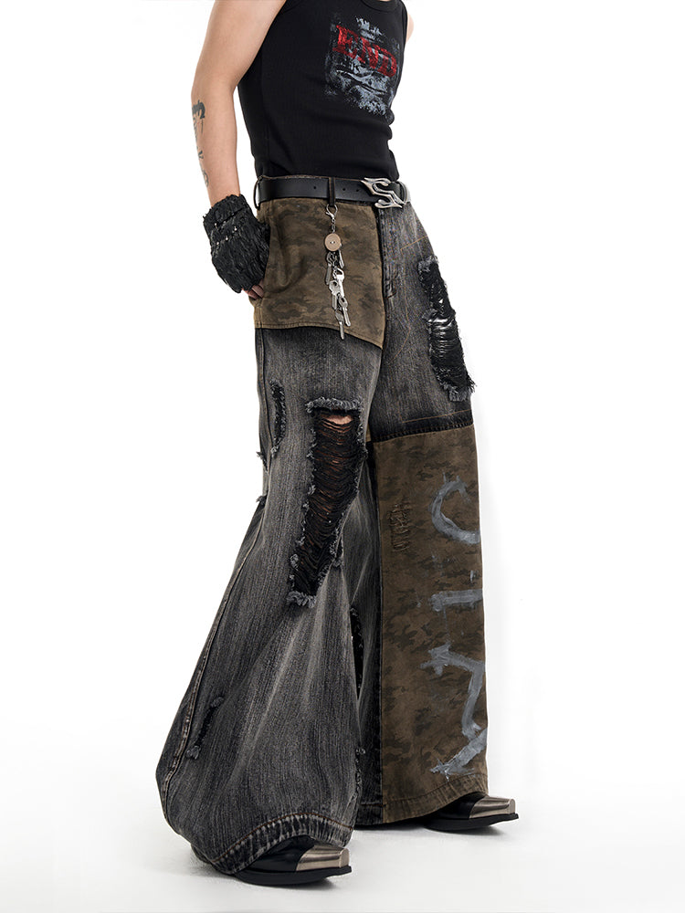 【25s Jan.】Camouflage Panelled Machete Jeans