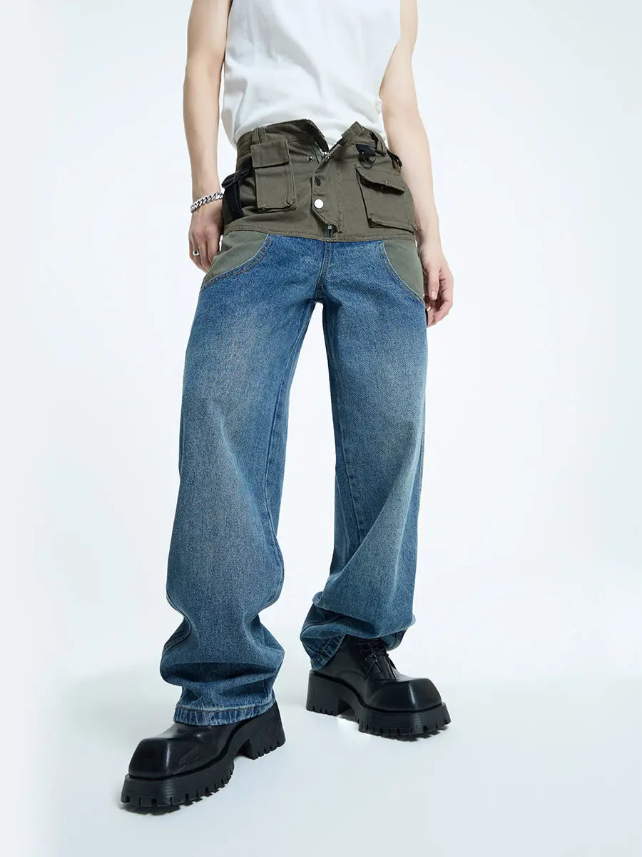 【23s September.】Vintage Multi-Pocket Panel Denim Cargo Pants ArtsKoreanMan