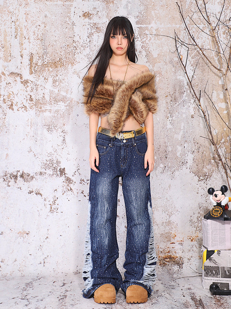 【24s Nov.】Shiny Starry Diamond Raw Edge Jeans