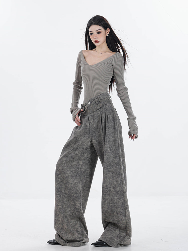 【24s Sep.】High Waist Grey Wide Leg Jeans ArtsKoreanMan