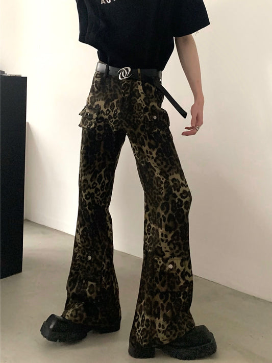 【24s Dec,】American Retro Leopard Print High Waist Flared Jeans ArtsKoreanMan