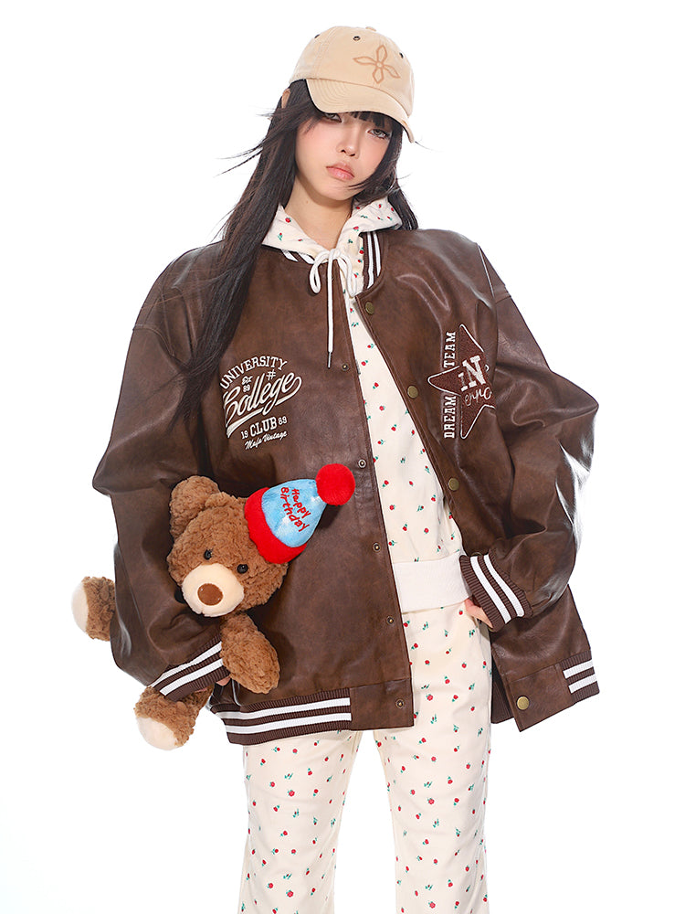 【24s Nov.】American Retro Baseball Star Patch Leather Jacket ArtsKoreanMan