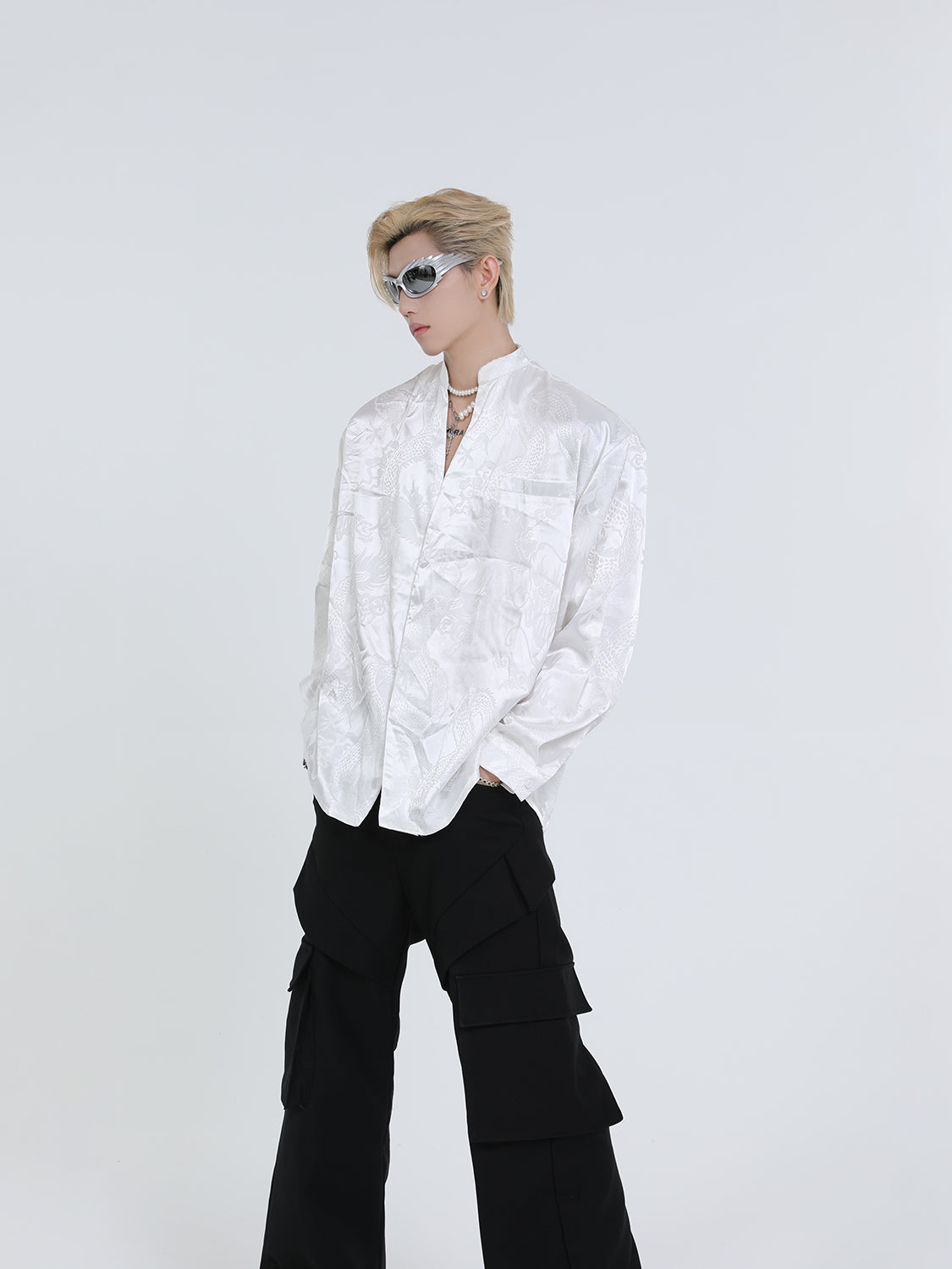 【24s Aug.】Classical Dragon Pattern Jacquard Stand Collar Design Shirt ArtsKoreanMan