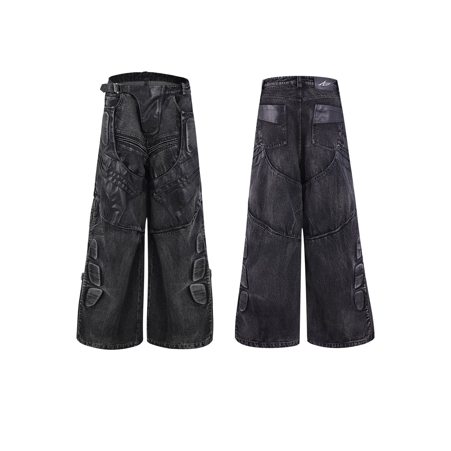 【25s Jan.】Armor deconstructed PU leather patchwork jeans