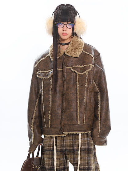 【24s Nov.】American Retro Thickened Distressed Plush Patchwork Coat ArtsKoreanMan