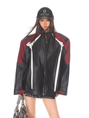 【24s Oct.】Black and Red Contrast Leather Motorcycle Jacket ArtsKoreanMan