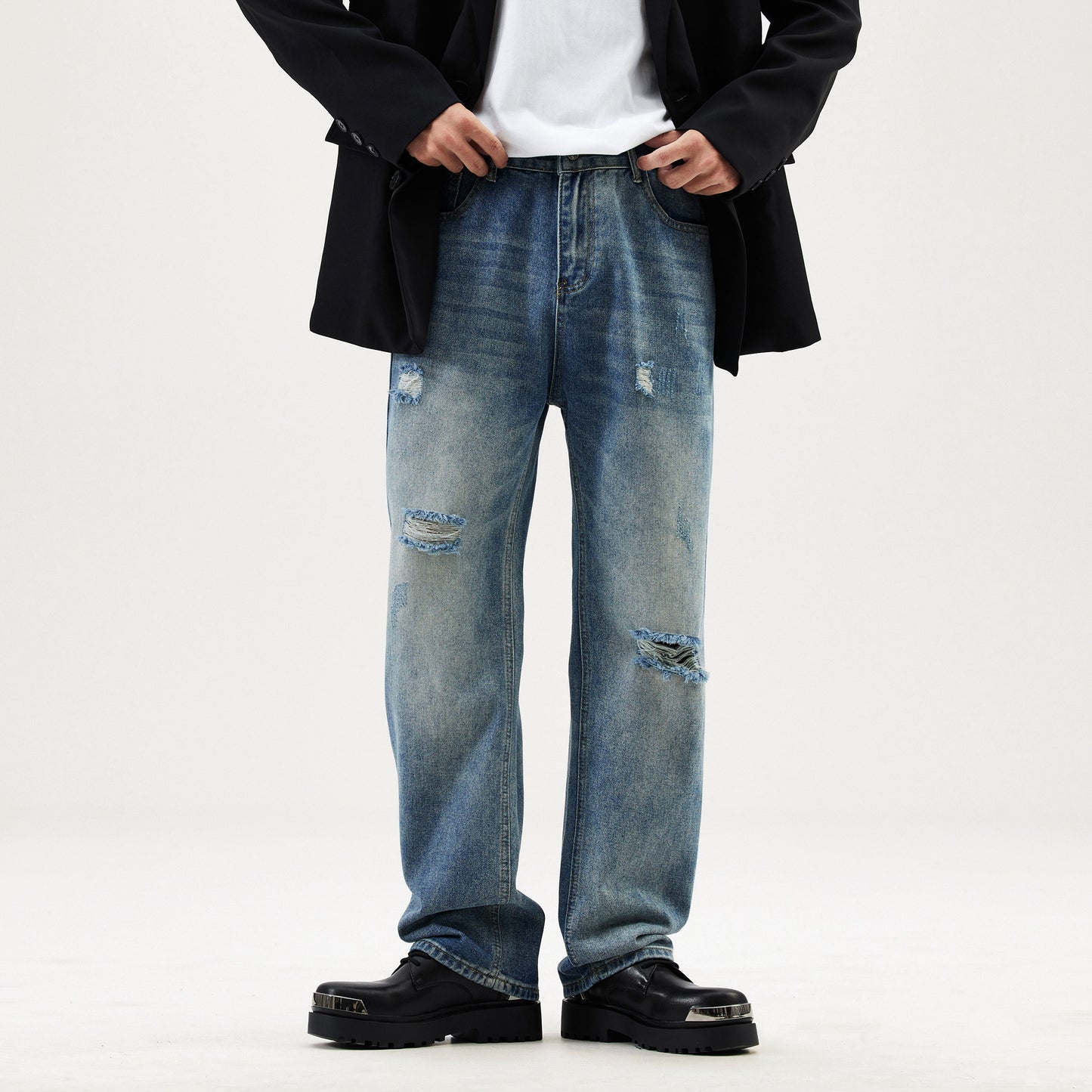 【23s September.】Ripped Straight Leg Washed Jeans
