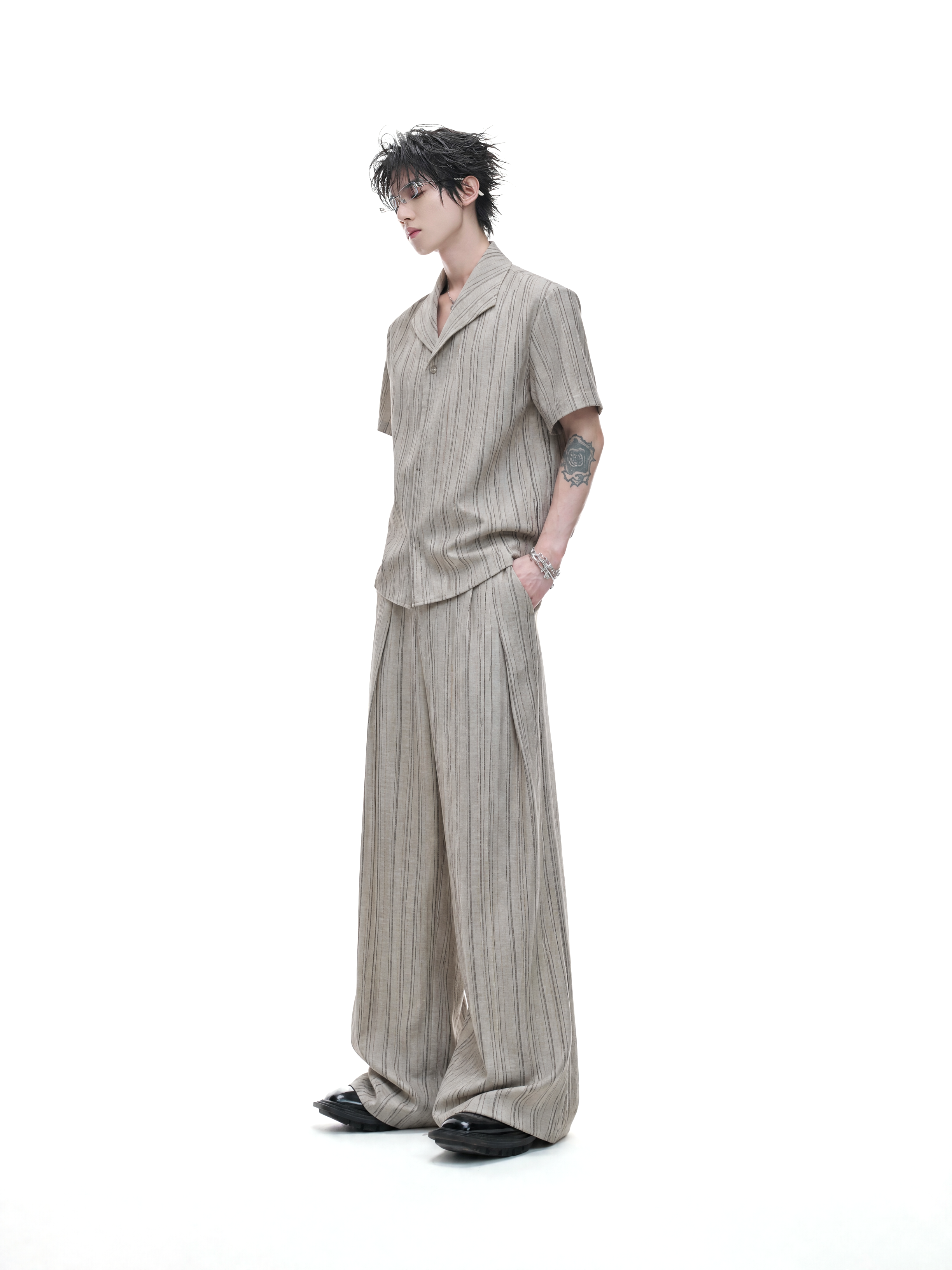 Vintage Stripe Cuban Collar Top / Pants