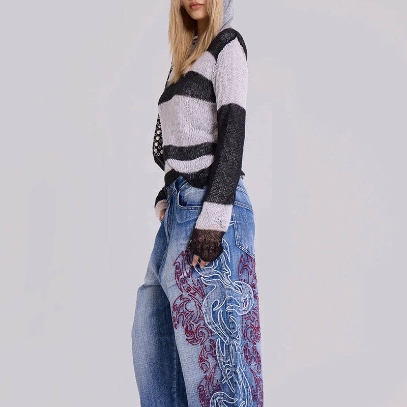 【25s Aug.】Embroidered Totem Mid-Rise Wide-Leg Jeans