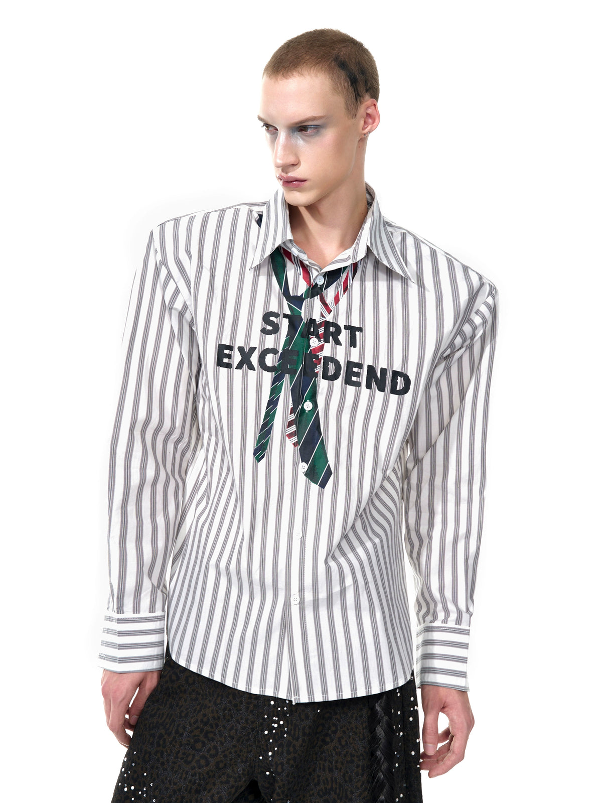 【25s Sep.】Vertical Striped Tie Print Shirt