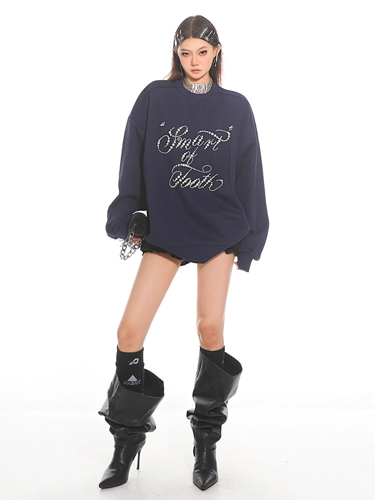 【25s Nov.】Black Beaded Loose-fitting Crew Neck Sweatshirt