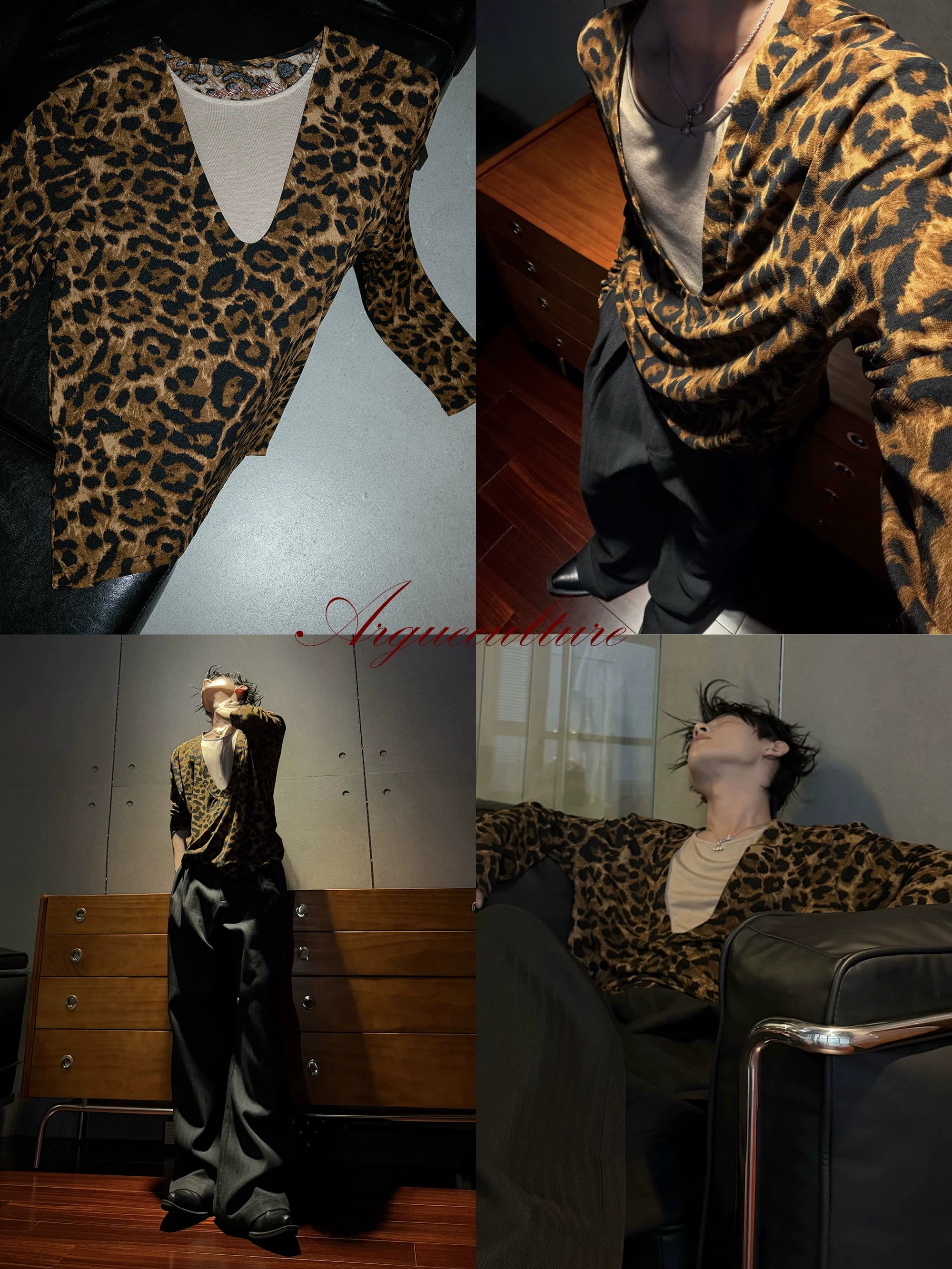 Leopard Texture Layered V-Neck Tee