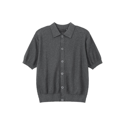 【25s Aug.】Vintage Lapel Button-Down Knitted T-Shirt