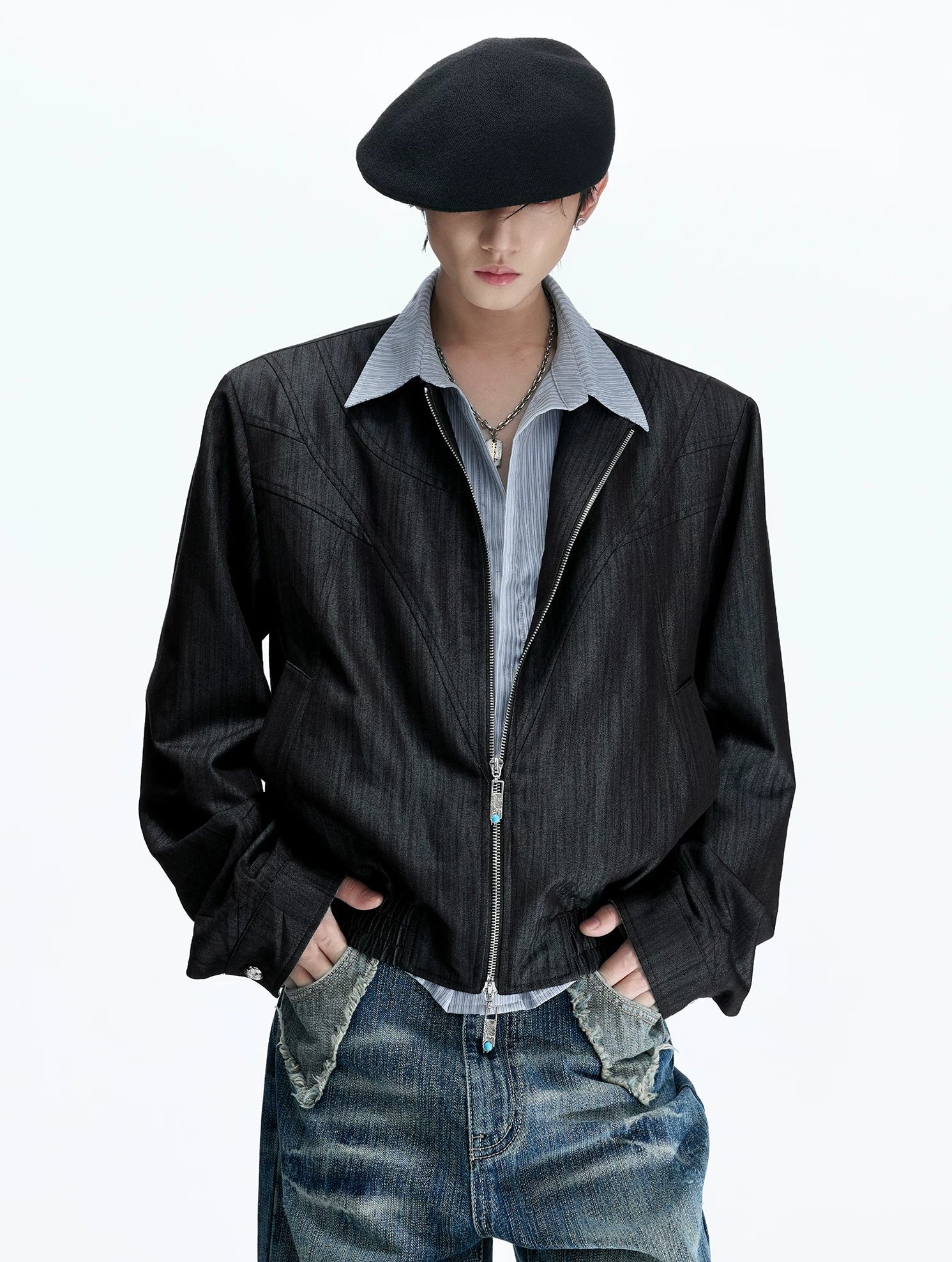 Pearlescent Striped Layered Shirt Jacket