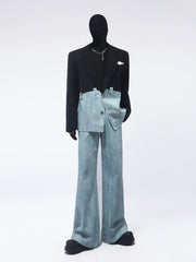 【26s Apr.】Black & Blue Panel Wide-Leg Suit Set