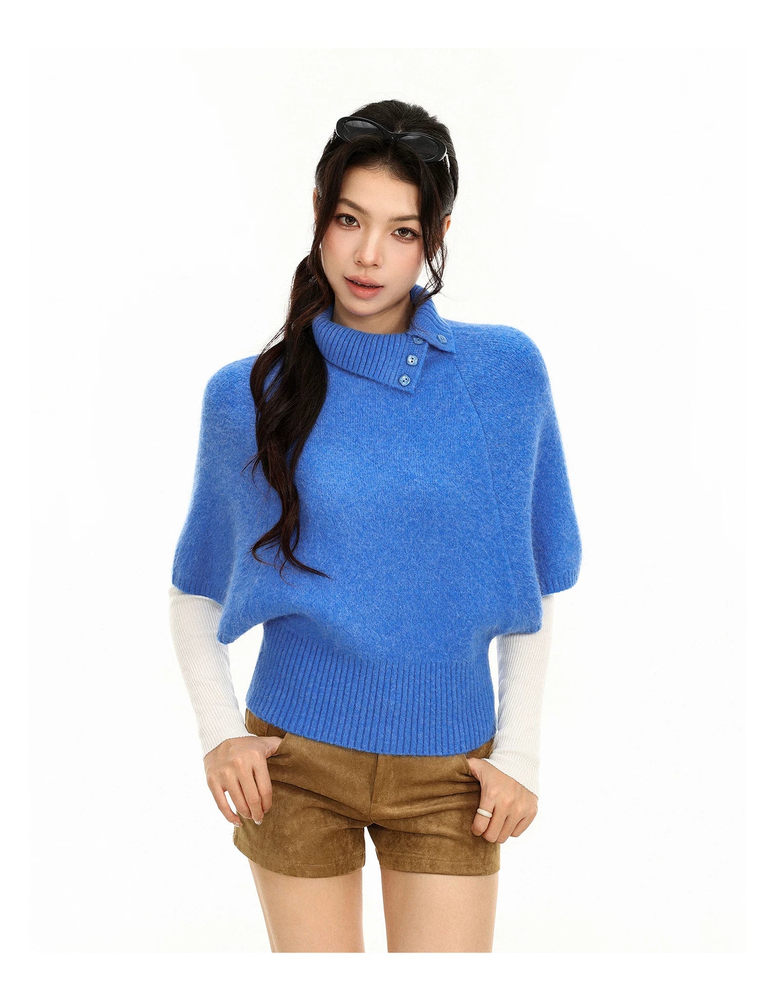 Rabbit Fur Collar Batwing Sweater