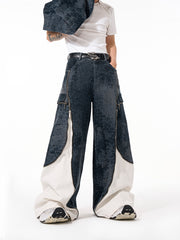 【25s Apr.】Faux Two-piece Design Zippered Denim Jacket+Pants