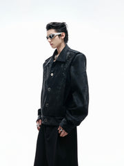 【25s Aug.】Studded Embroidered Snakeskin Leather Short Jacket