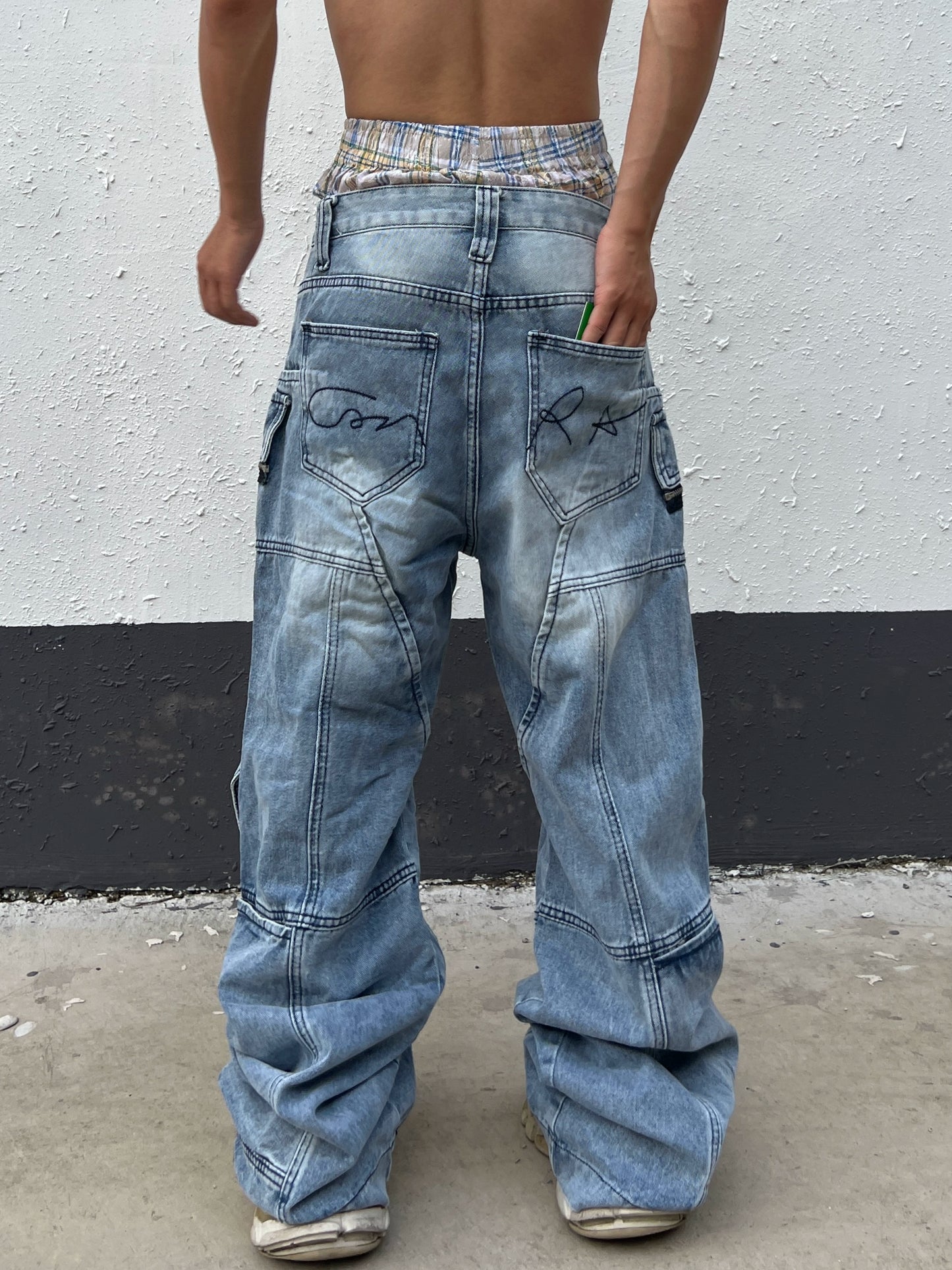【25s Aug.】Deconstructed Heavy-Washed Patchwork Denim Jeans