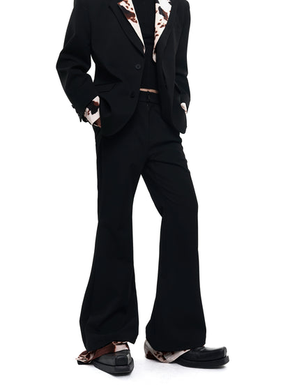 【25s Aug.】Black Flared Two-Layer Pants with Cow Print Panels