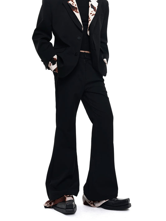 【25s Aug.】Black Flared Two-Layer Pants with Cow Print Panels
