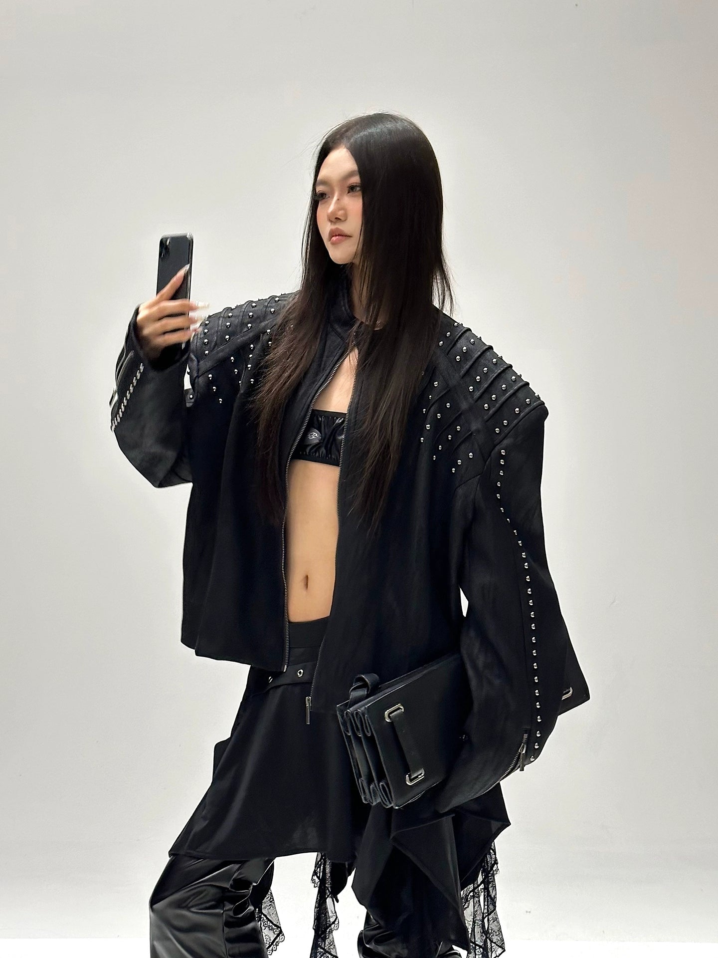 【25s Sep.】Studded Armor Oversized Stand Collar Jacket