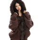 【25s Nov.】Large Fur Collar Patchwork Hooded Knit Sweater