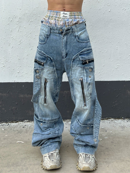 【25s Aug.】Deconstructed Heavy-Washed Patchwork Denim Jeans