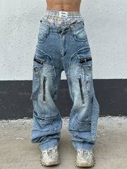 【25s Aug.】Deconstructed Heavy-Washed Patchwork Denim Jeans
