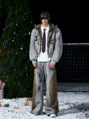 Reversible Hand-painted Thorn Plush Sweatshirt Jacket