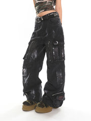 【25s May.】Washed Graffiti Pocket Denim Trousers