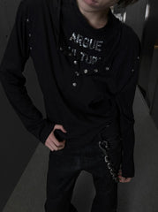 Hand-Distressed Layered Henley Long Sleeve Top