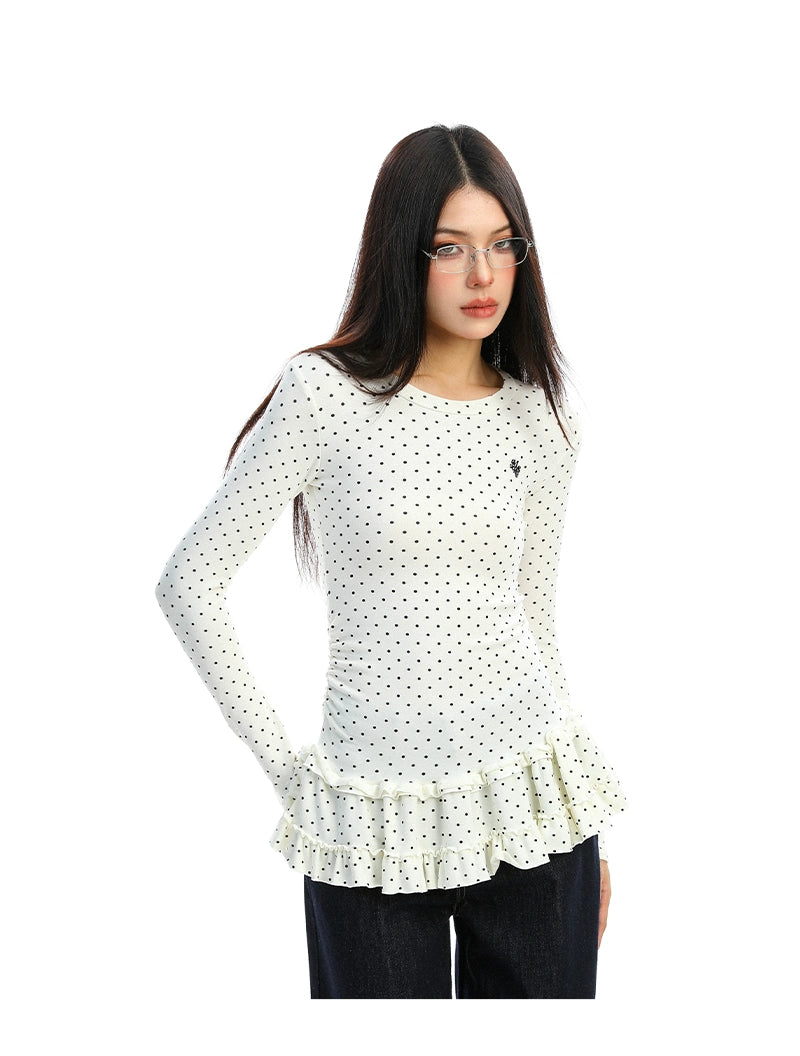 【25s Dec.】Polka Dot Ruffled Round Neck Base Layer