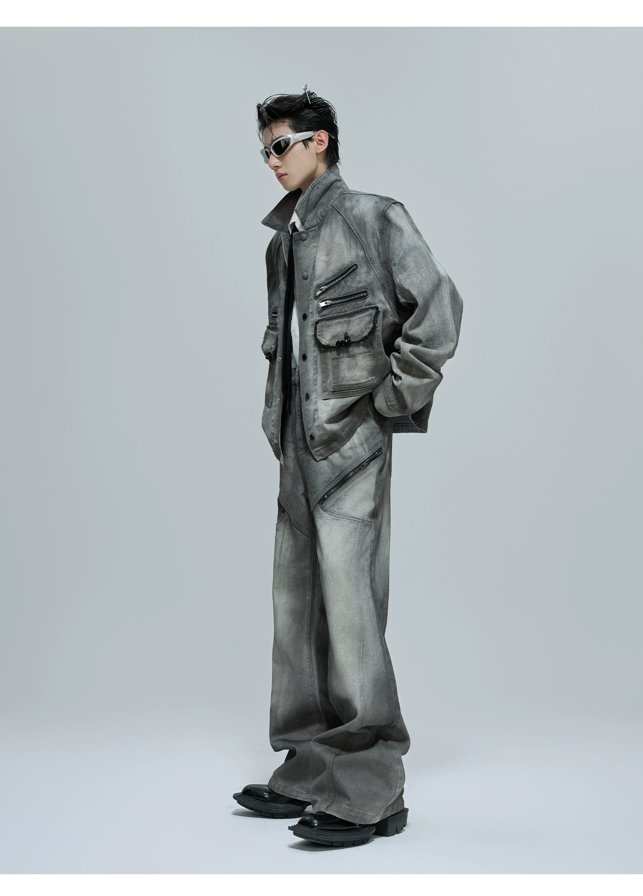 【25s Oct.】Wasteland-style Soft Denim Top/Deconstructed Zippered Flared Pants