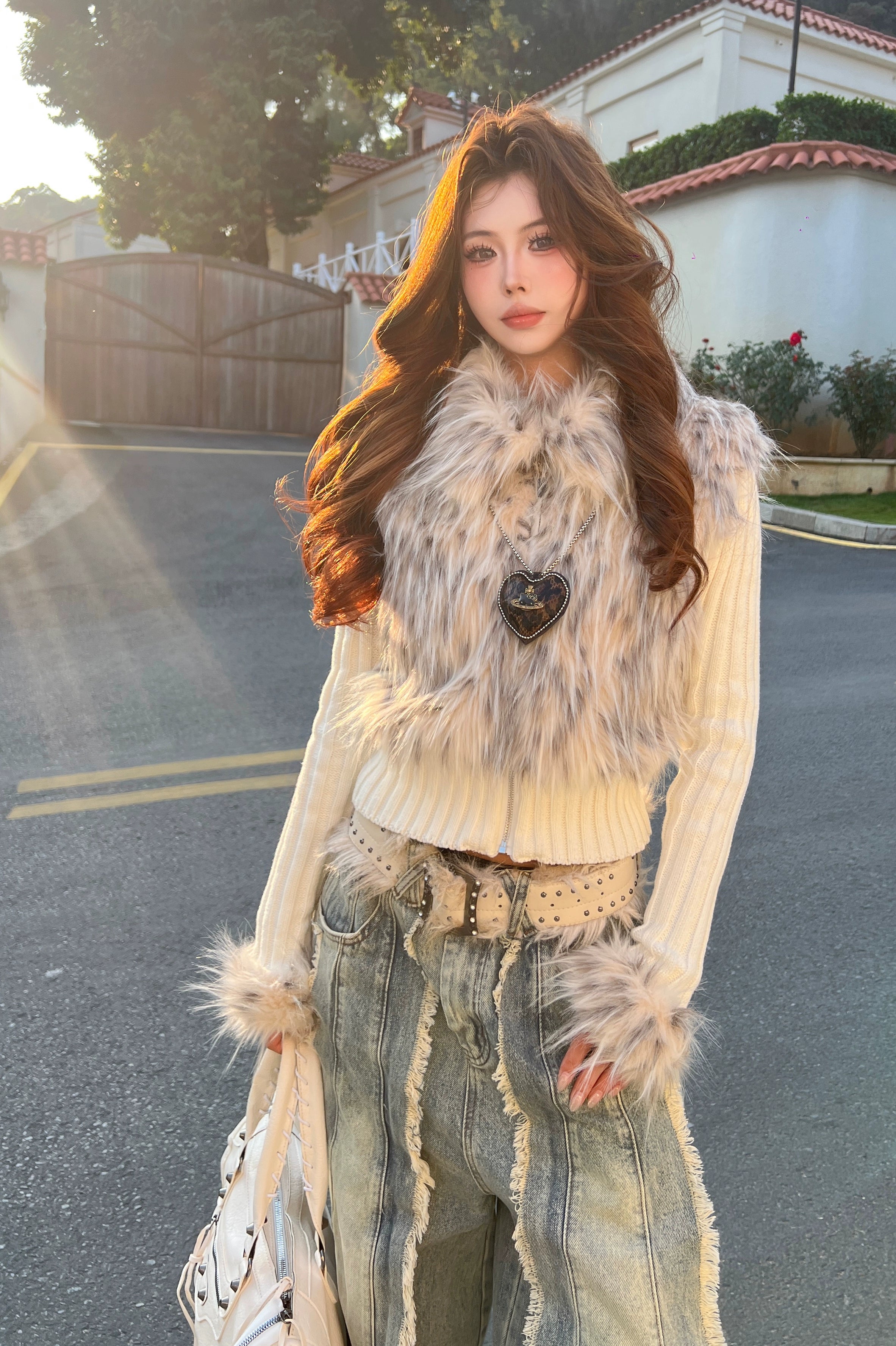 【25s Dec.】Leopard Print Plush Patchwork Knit Sweater