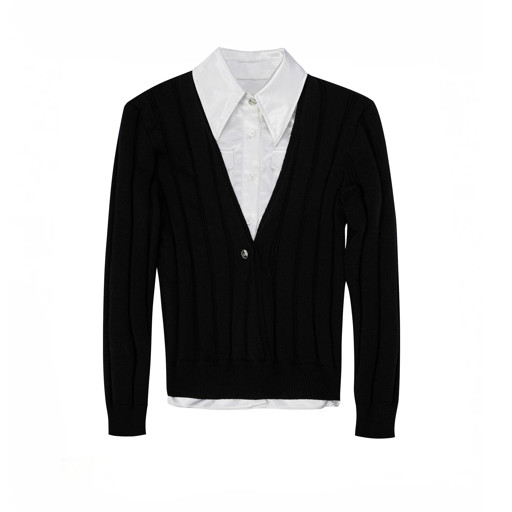 Satin Layered Collar Knit Sweater