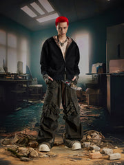 【25s Sep.】Leopard Print Paneled Double Zip Hooded Sweatshirt