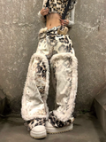 【25s Nov.】Leopard Print Plush Patchwork Jeans