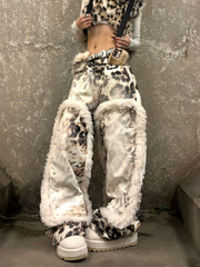 【25s Nov.】Leopard Print Plush Patchwork Jeans