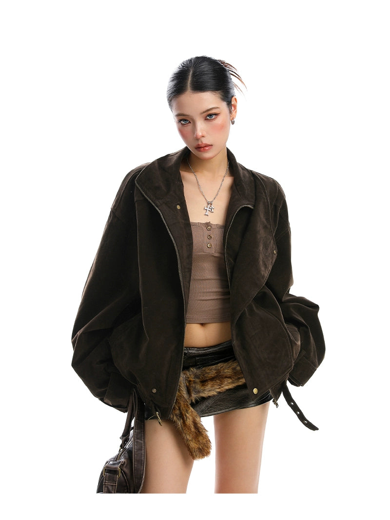 【25s Nov.】Suede Deconstructed Stand-up Collar Coat