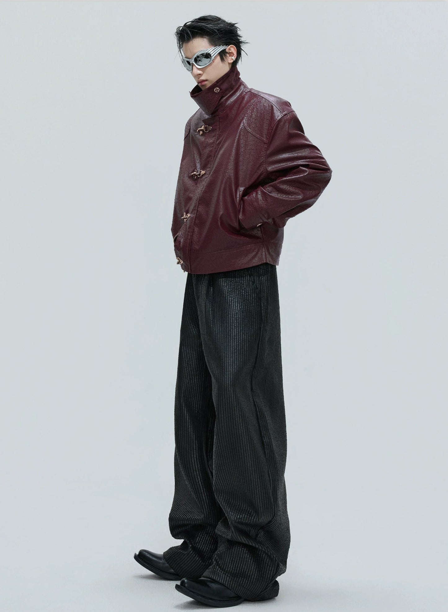 【25s Nov.】Ostrich Leather Aircraft Button Plush Leather Jacket