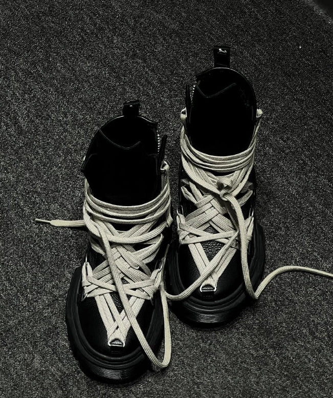 Lace-Up Platform Biker Combat Ankle Boots