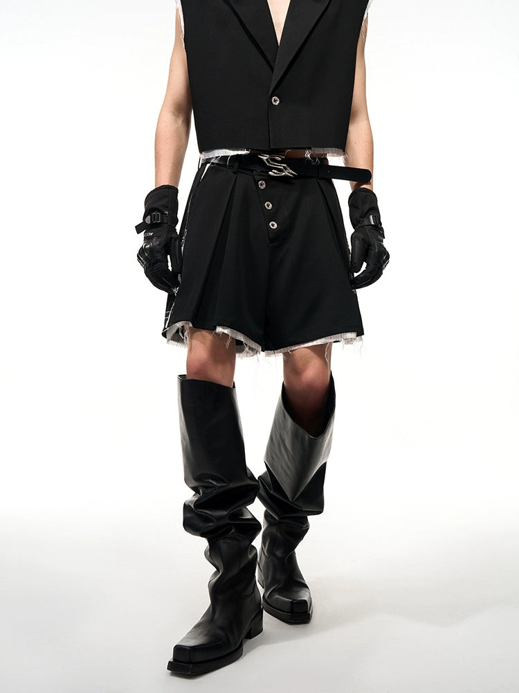 【25s Jul.】Slanted Placket Buttoned Suit Vest/Shorts