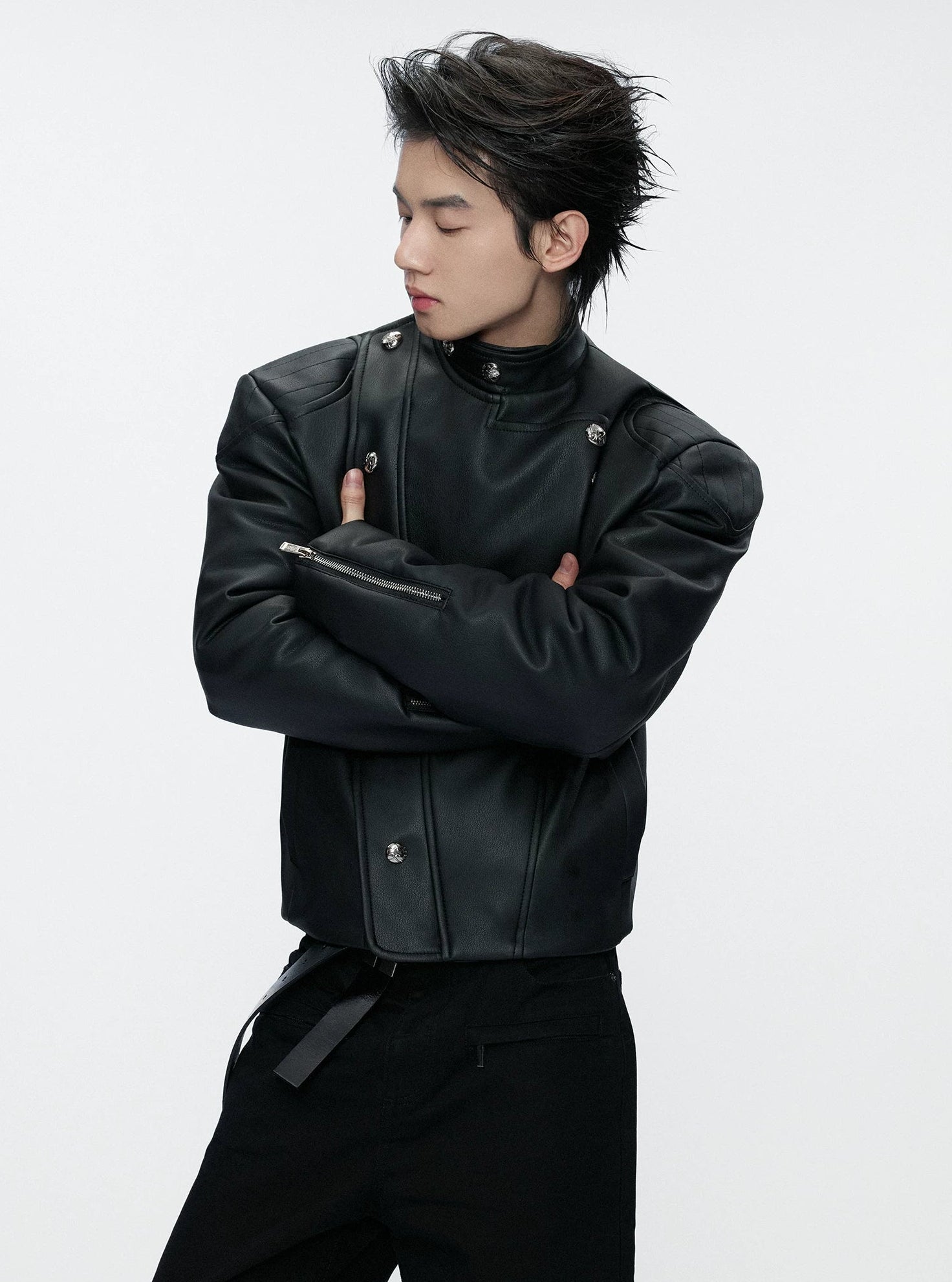 Slim Asymmetric Zip Faux Fur Jacket