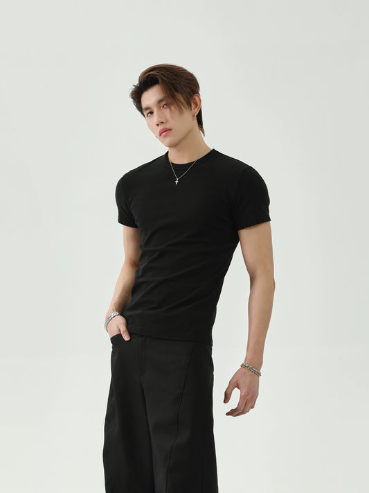 【25s Aug.】Solid Color Round Neck Slim Cleanfit T-shirt