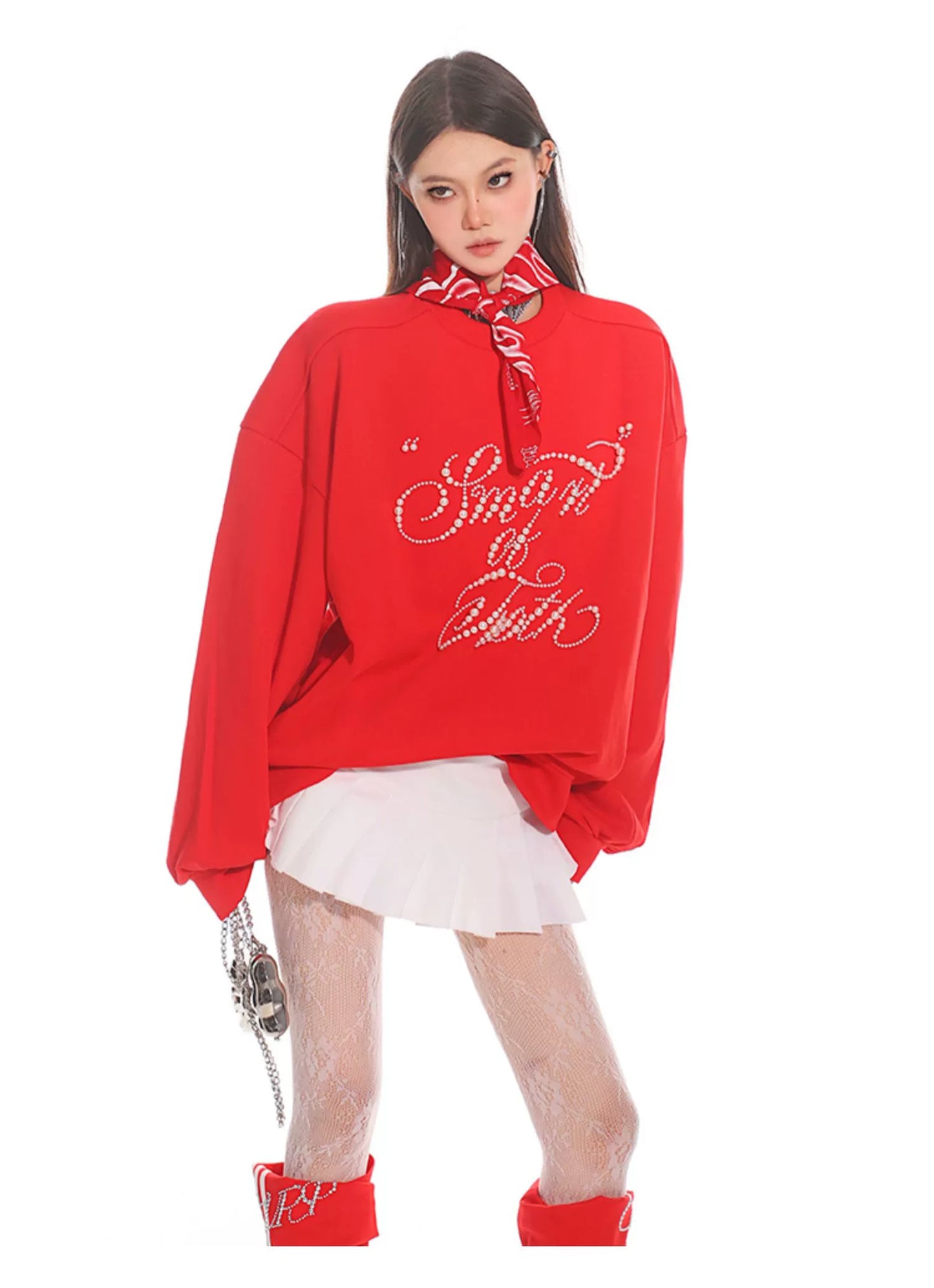 【25s Nov.】Black Beaded Loose-fitting Crew Neck Sweatshirt