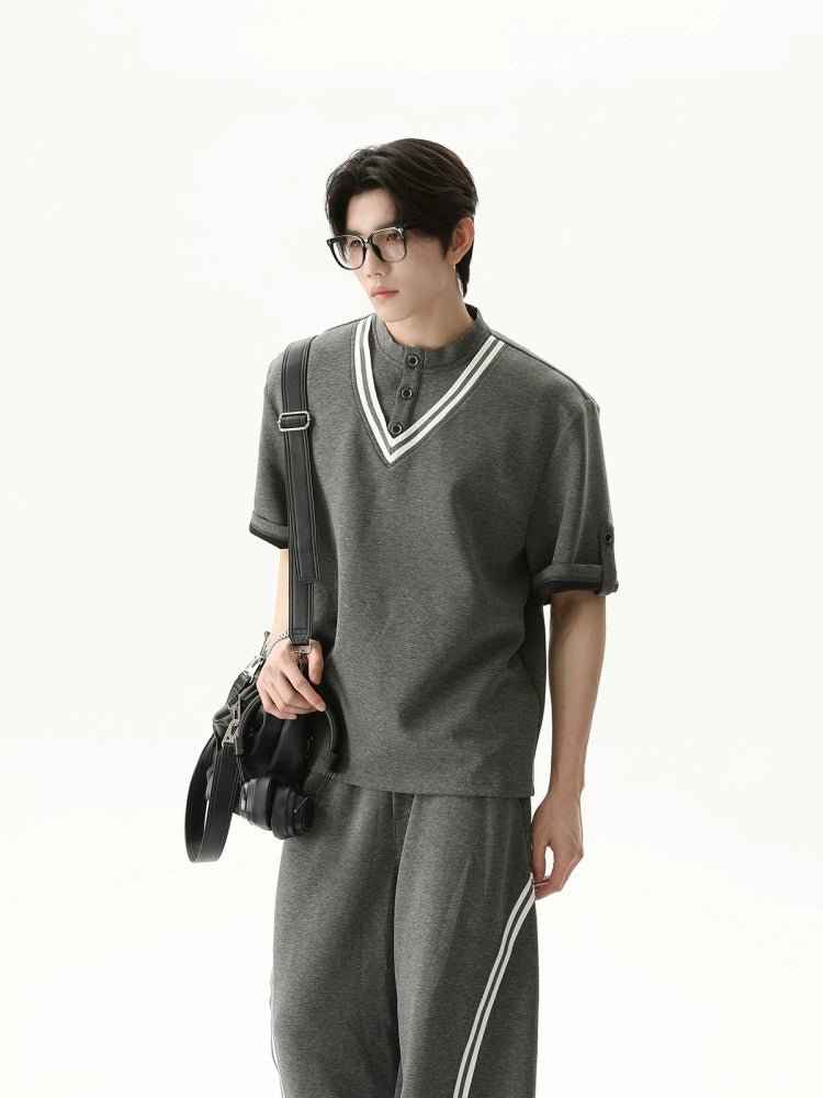 【25s Aug.】Cleanfit Color-Block Tee & Striped Oversized Track Pants Set