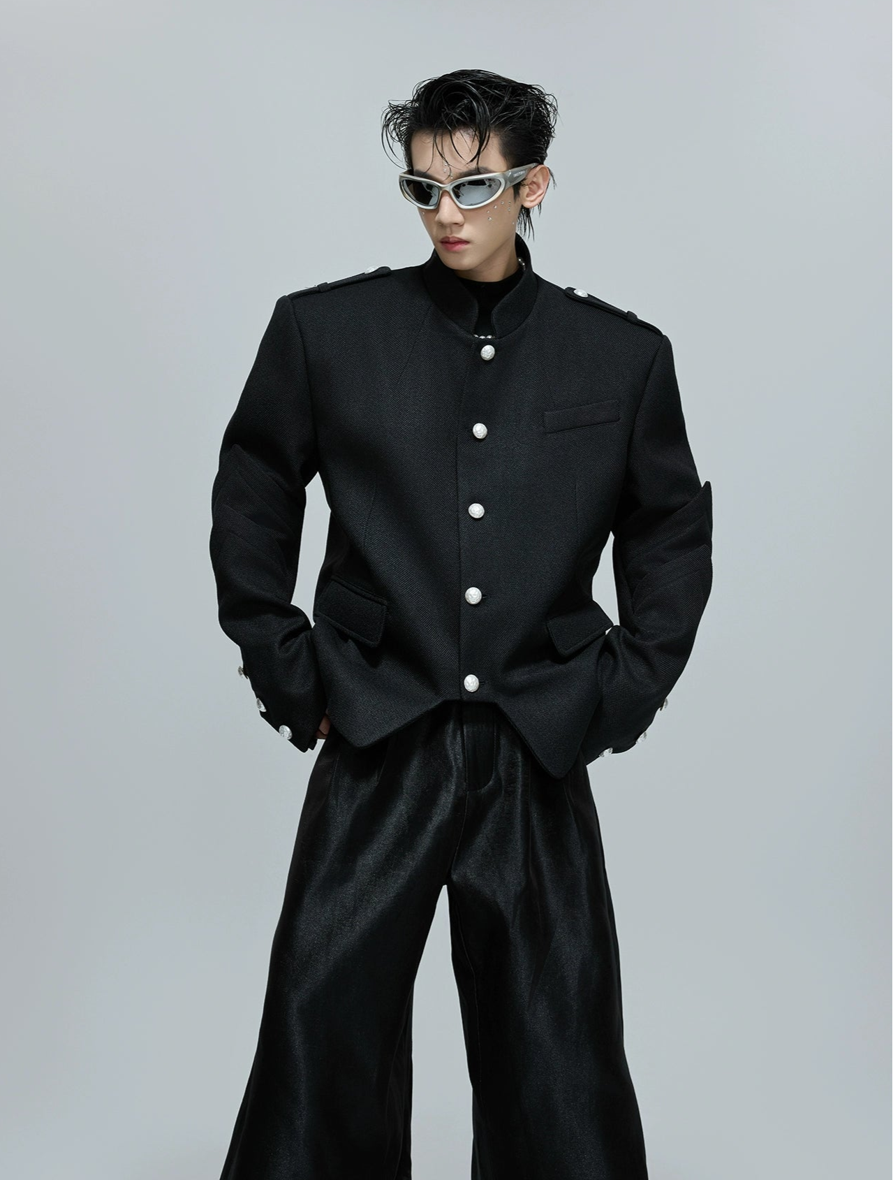 Stand-up Collar Stacked Panel Blazer
