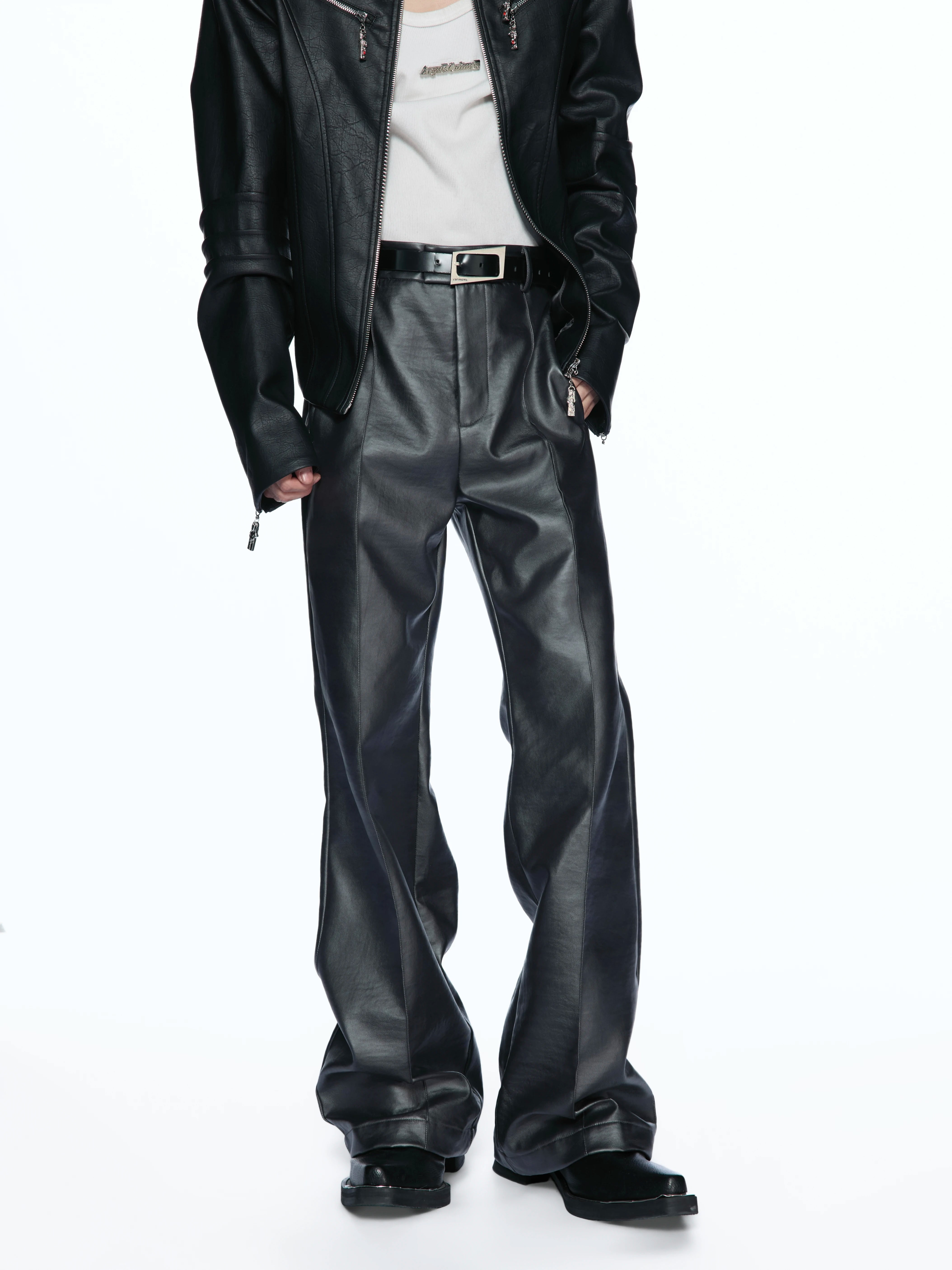 Vegetable-Tanned Concept Matte Bio-Leather Straight Flared Pants
