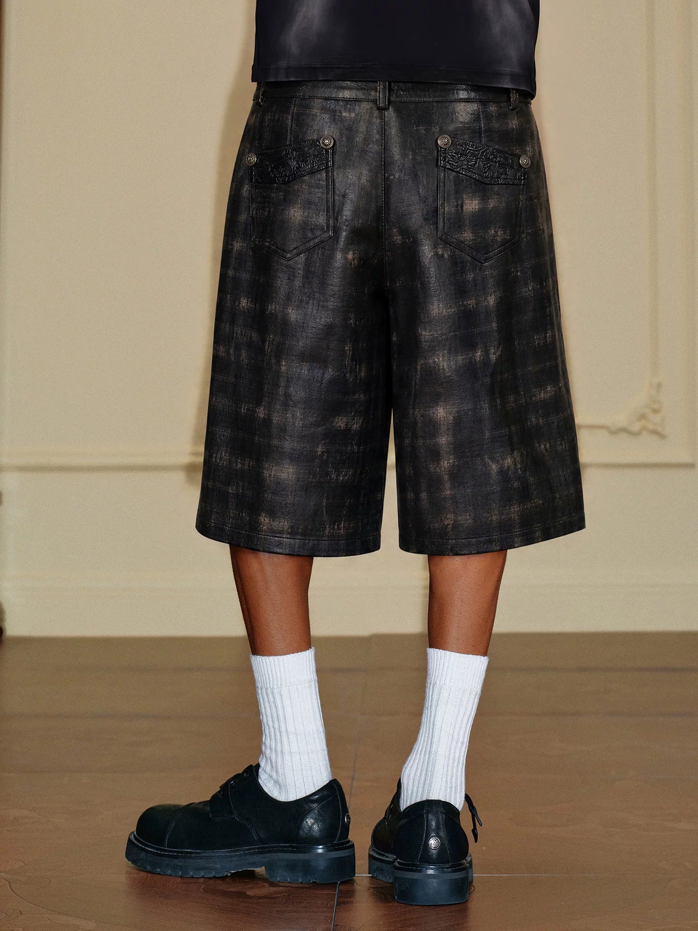 Waxed Patchwork Plaid Cropped Shorts